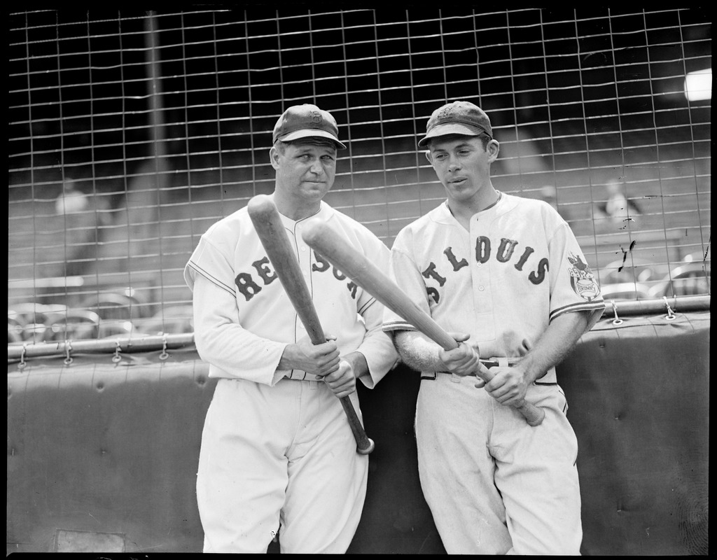 Jimmie Foxx of the Sox with St. Louis Browns player