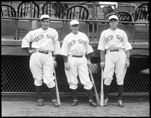 Red Sox Battery: L-R: #15 R.F. Webb / Reder / #3 McManus.