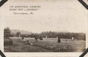The Wheatfield, showing round tops in distance, souvenir view, Gettysburg, PA