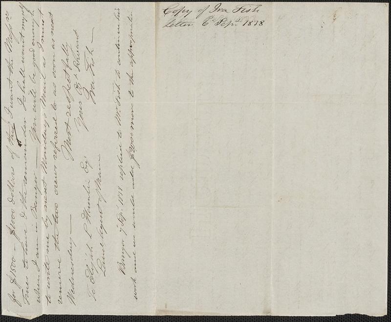 Ira Fish to Elijah Hamlin, 6 September 1838