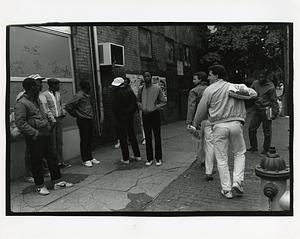 Students hanging out outside school