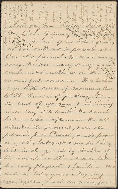 Letter from Zadoc Long to John D. Long, October 10, 1868