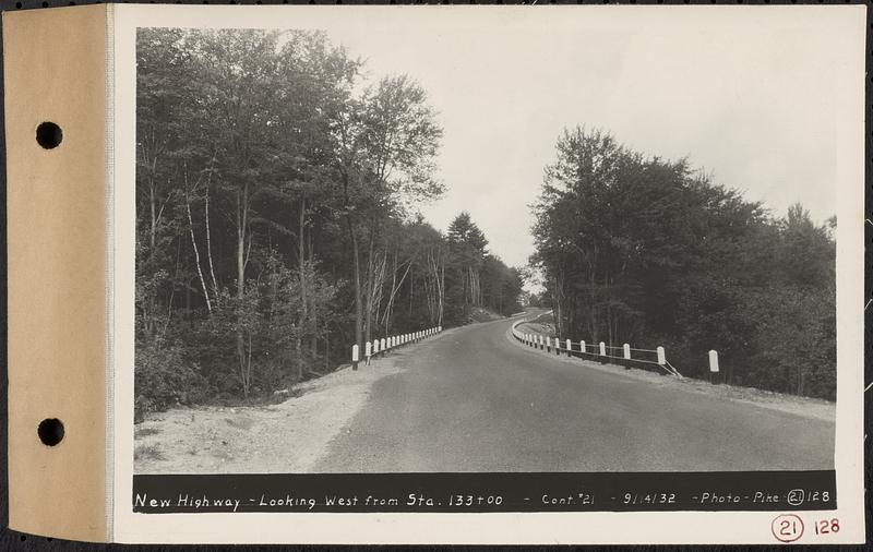 Contract No. 21, Portion of Ware-Belchertown Highway, Ware and Belchertown, new highway, looking west from Sta. 133+00, Ware and Belchertown, Mass., Sep. 14, 1932