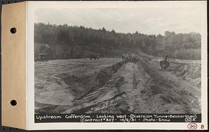 Contract No. 30, Stream Control Works at Main Dam, Swift River Reservoir, Belchertown, Enfield, Ware, upstream cofferdam, looking west, diversion tunnel, Belchertown, Mass., Oct. 9, 1931