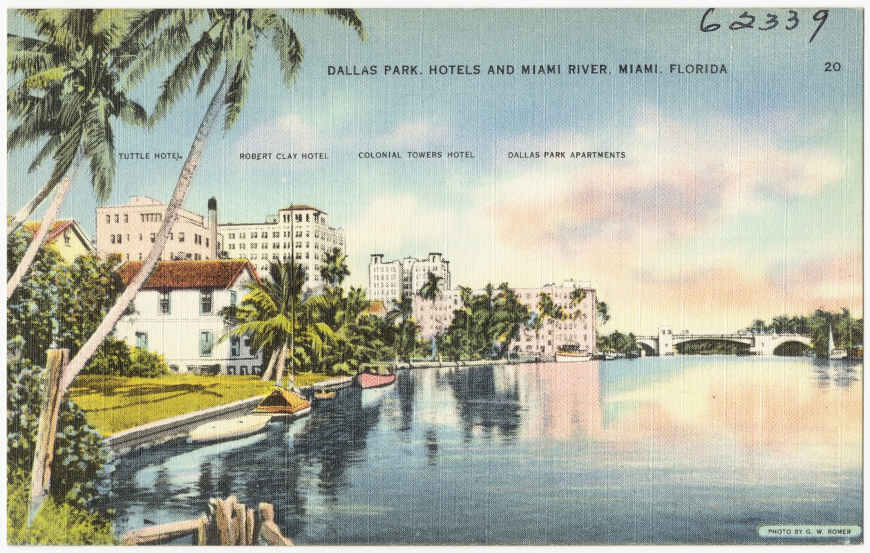 Dallas Park, hotels, and Miami River, Miami, Florida