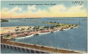 Yachts anchored along County Causeway, Miami, Florida