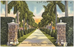Entrance and driveway to a beautiful estate, Miami, Florida