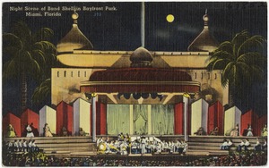 Night scene of band shell in Bayfront Park, Miami, Florida