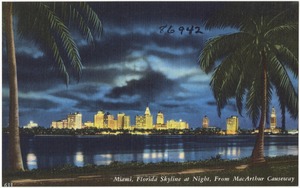 Miami, Florida skyline at night, from MacArthur Causeway