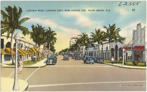 Lincoln Road, looking east from Lennox Ave., Miami Beach, Florida