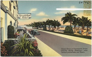 Ocean Drive at Fourteenth Street directly facing America's most famous promenade and beach