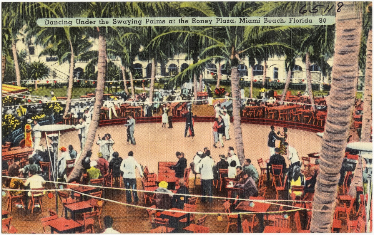 Dancing under the swaying palms at the Roney Plaza, Miami Beach, Florida