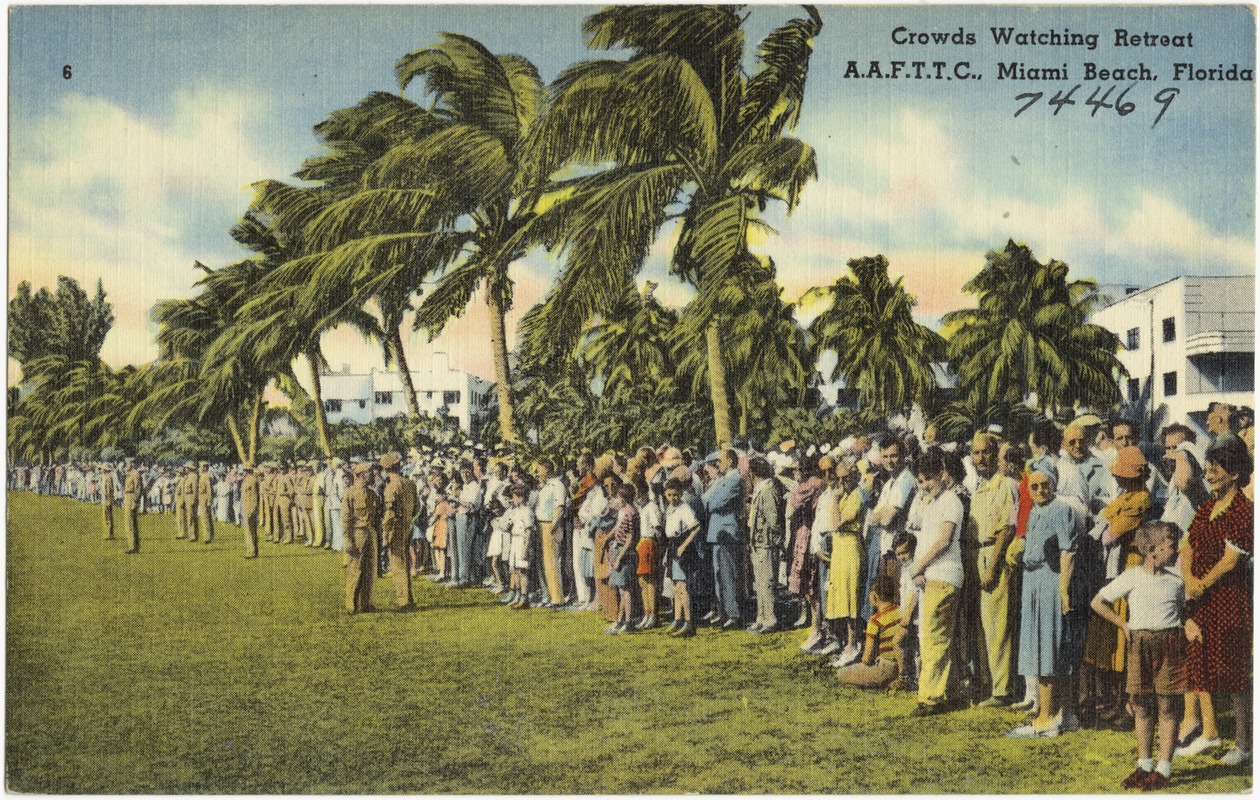 Crowds watching retreat A.A.F.T.T.C., Miami Beach, Florida
