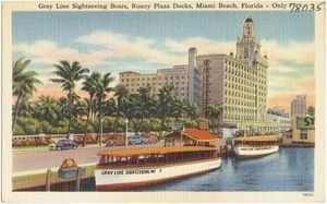 Gray line sightseeing boats, Roney Plaza docks, Miami Beach, Florida