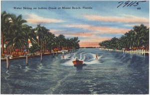 Water skiing on Indian Creek at Miami Beach, Florida