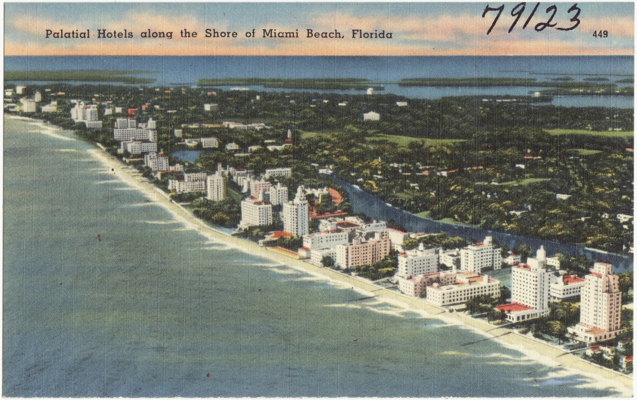 Palatial Hotels along the shore of Miami Beach, Florida