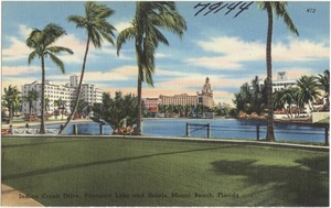 Indian Creek Drive, Pancoast lake and hotels, Miami Beach, Florida