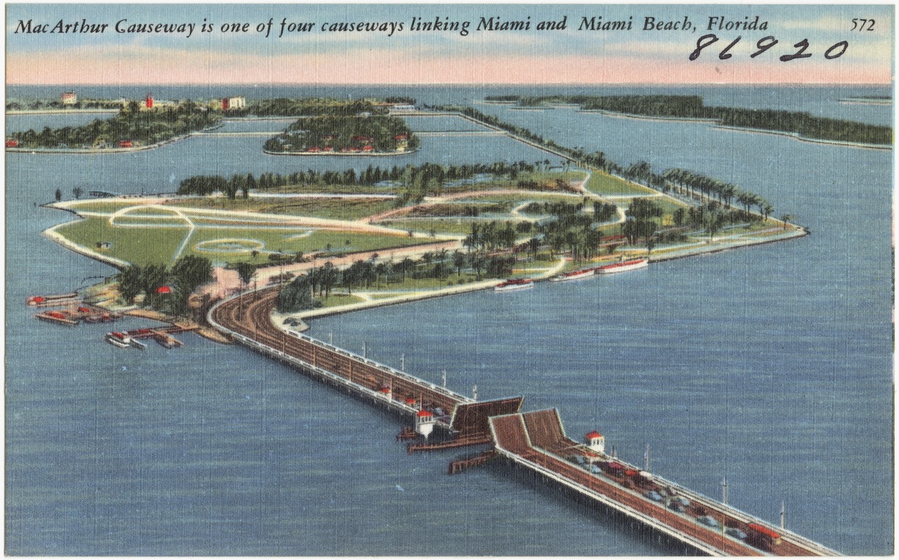 MacArthur Causeway is one of four causeways linking Miami and Miami Beach. Florida