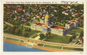 Front view of the State Capitol from the air, Charleston, W. Va.