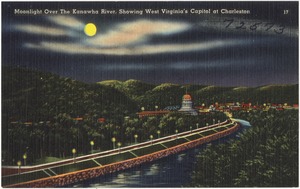 Moonlight over the Kanawha River, showing West Virginia's Capitol at Charleston