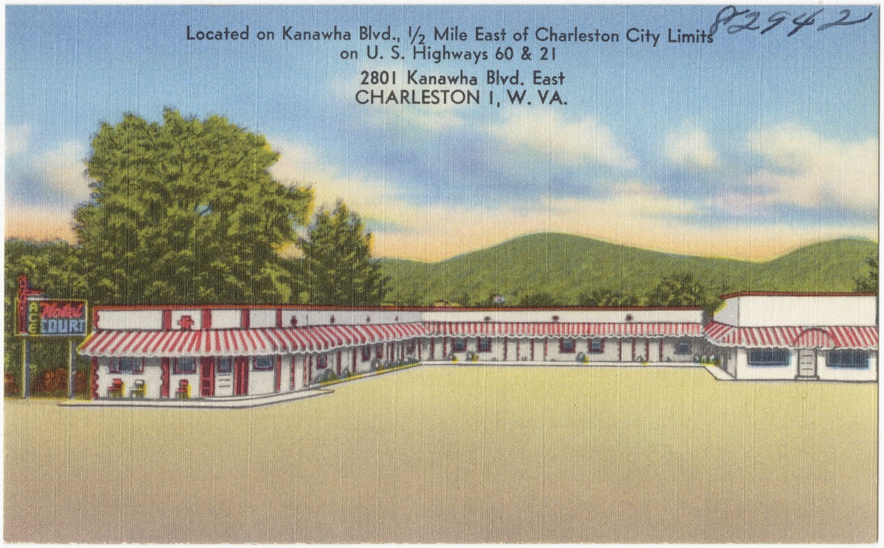 Ace Hotel and Restaurant. Located on Kanawha Blvd., 1/2 mile east of Charleston city limits on U.S. highways 60 & 21, 2801 Kanawha Blvd. east, Charleston 1, W. VA.