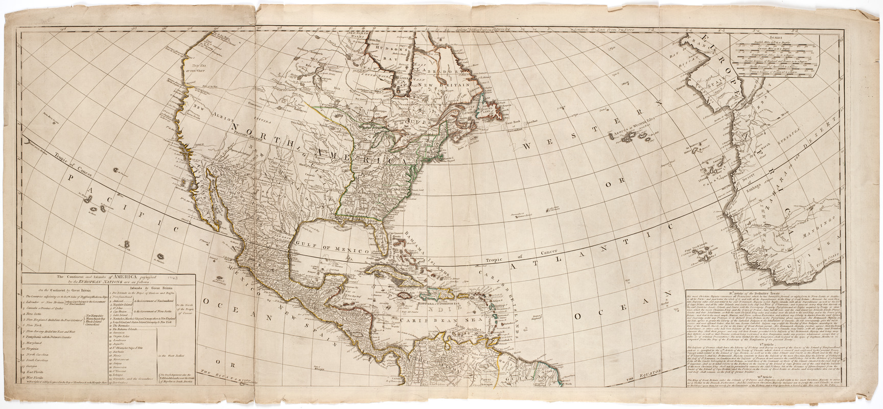 A New map of the whole continent of America, divided into North and South and West Indies.