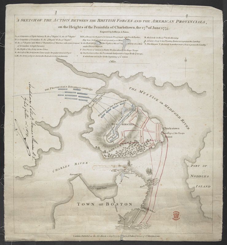 A SKETCH OF THE ACTION BETWEEN THE BRITISH FORCES AND THE AMERICAN PROVINCIALS, on the Heights of the Peninsula of Charlestown, the 17th June 1775
