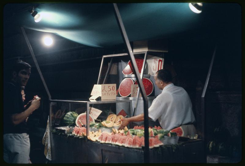 Watermelon stand, night, Rome