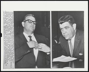 Klan Hearing Witnesses--William O. Perkins, left, of Northport, Ala., and Frederick G. Smith, of Fayette, Ala., testify today at a House Un-American Activities Committee hearing during a probe of the Ku Klux Klan. The committee identified Perkins as a present or former secretary and treasurer or former secretary-treasurer of the United Klan. Both invoked constitutional protection in refusing to answer question.