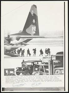 In Case of Trouble-- Troops of the 82nd Airborne from Ft. Bragg, N.C., arrive at Andrews Air Force Base near Washington today to stand by in case of trouble Monday when antiwar demonstrators threaten to try to close down the government by blocking major roads in the rush hour.