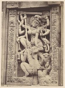 Sculpture panel of Durga killing Mahishasura, north wall of Vaital Deul Temple, Bhubaneswar, India