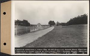 Contract No. 130, Grading, Loaming, and Grassing Vicinity of Shaft 4, Pressure Aqueduct, Southborough, and Improvement of Access Roads to the Intake Works and at Norumbega Reservoir, Marlborough, Southborough, Weston, looking westerly from Station 4+00 showing access road Section 1 previous to work done by Contract 130, access road, Section 1, Marlborough, Mass., May 6, 1941