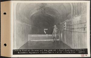 Contract No. 20, Coldbrook-Swift Tunnel, Barre, Hardwick, Greenwich, looking east at screen at Sta. 838+00, east heading of Shaft 9, Quabbin Aqueduct, Barre, Mass., Jan. 2, 1934