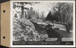 Contract No. 71, WPA Sewer Construction, Holden, Woodland Road, looking northerly from Sta. 40+00, Holden Sewer, Holden, Mass., Dec. 28, 1939