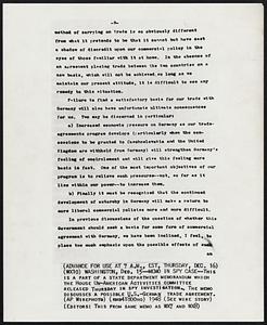 Memo in Spy Case--This is a part of a State Department memorandum which the House Un-American Activities Committee released Thursday in spy investigation. The memo discusses a possible U.S.-German Trade Agreement.