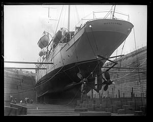 Stern view of the Mayflower, South Boston drydock
