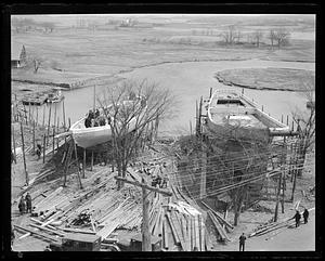Fishing schooner Columbia being built at Essex ship yard