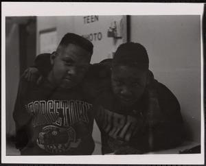 Two friends posing for camera