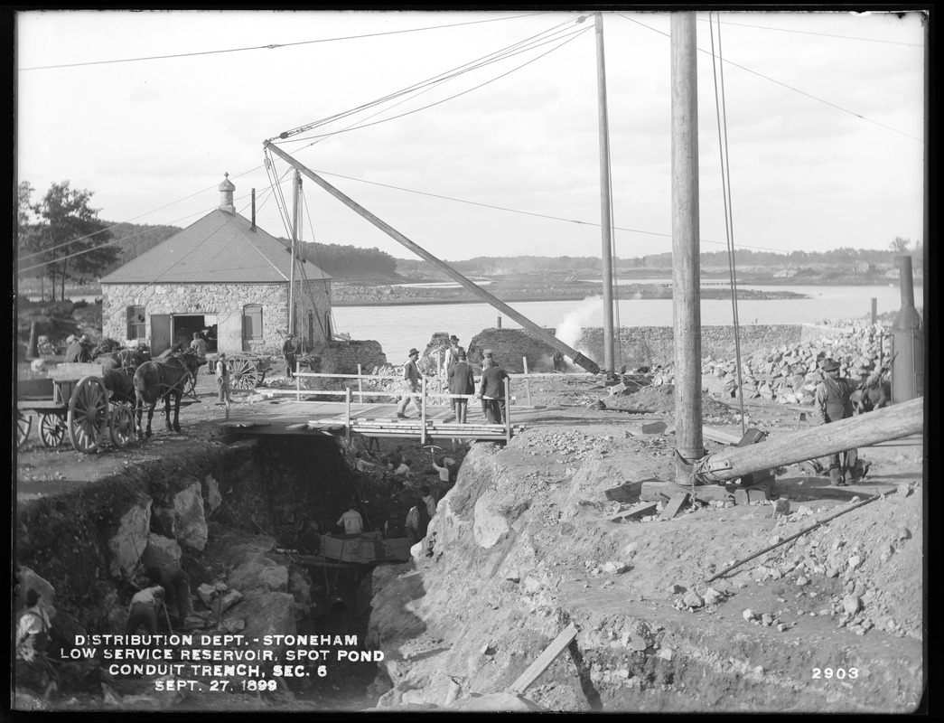 Distribution Department, Low Service Spot Pond Reservoir, conduit trench, Section 6, from the south, Stoneham, Mass., Sep. 27, 1899