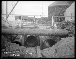 Distribution Department, Chestnut Hill Low Service Pumping Station, three 60-inch pipes, from the northwest, Brighton, Mass., Oct. 3, 1899