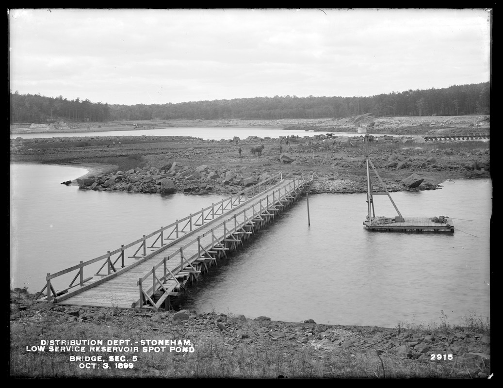 Distribution Department, Low Service Spot Pond Reservoir, bridge between Mud Island and Great Island, Section 5, from the east, Stoneham, Mass., Oct. 3, 1899
