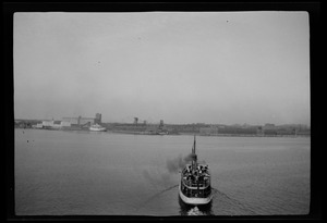 The harbor at Halifax, Nova Scotia, September 1934. The tender leaving the S. S. American Trader, for shore. A stop, en route, from London to Boston and New York.