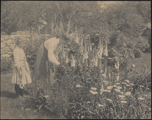 Mrs. Mary Clement’s garden, Plain Road, with Nannie Whitney and Emily Whitney (Blair)