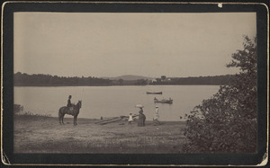 Heard Pond with horse and rider, boats and women walking