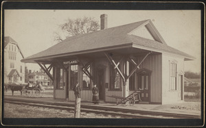 Wayland Railroad Station with station master and horse-drawn carriage