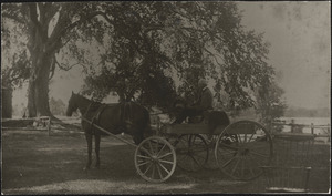 Abel Heard at home on horse and wagon near Heard Pond