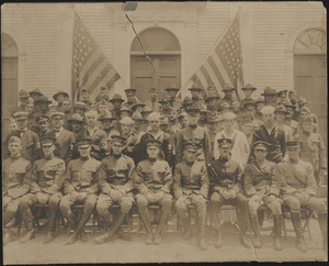 Group of military men, soldiers and naval men, some not in uniform