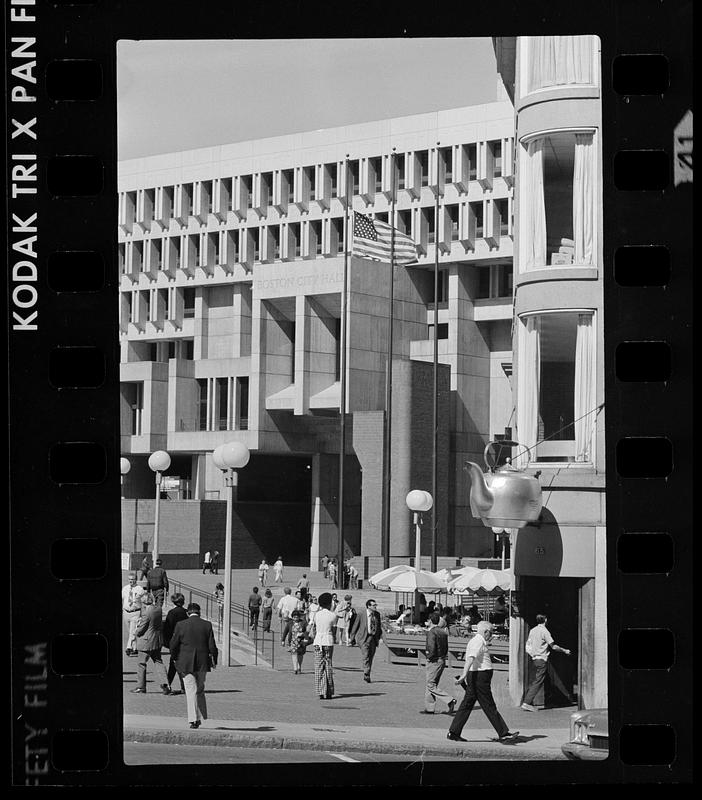 Boston City Hall & Copper Kettle restaurant, downtown Boston Digital