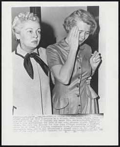 Tension Proves Too Much - Mrs. Elsie Abbott (right), 52, is led from  courtroom by a friend, Mrs. Zelda Glaze, after she gave way to four days of anxiety and burst into uncontrollable sobbing while a jury has deliberated the fate of her son, accused slayer Burton W. Abbott. The jury has debated for four days without reaching a verdict. Abbott is on trial for slaying Stephanie Bryan, 14-year-old Berkeley schoolgirl. Mrs. Abbott had maintained a steady vigil in the court for word of the jury's possible verdict.