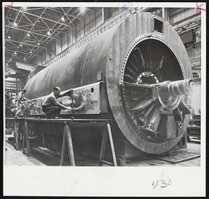 Enough Electricity for all the residential needs of a city the size of San Francisco can be produced by this giant turbine generator. It is being shipped from Westinghouse Electric Corp. at Pittsburgh to Arkansas Power & Light Co., Helena, Ark.